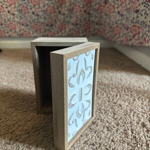 Decorative Wooden Box with White and Tan Design